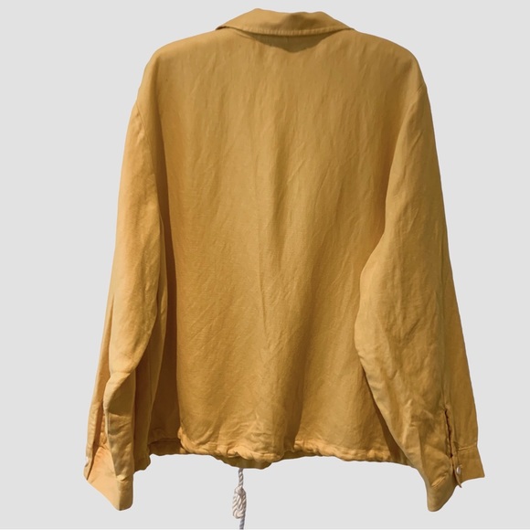 J. JILL YELLOW LINEN BLEND DRAWSTRING JACKET BUTTON FRONT WITH POCKETS - Picture 4 of 15